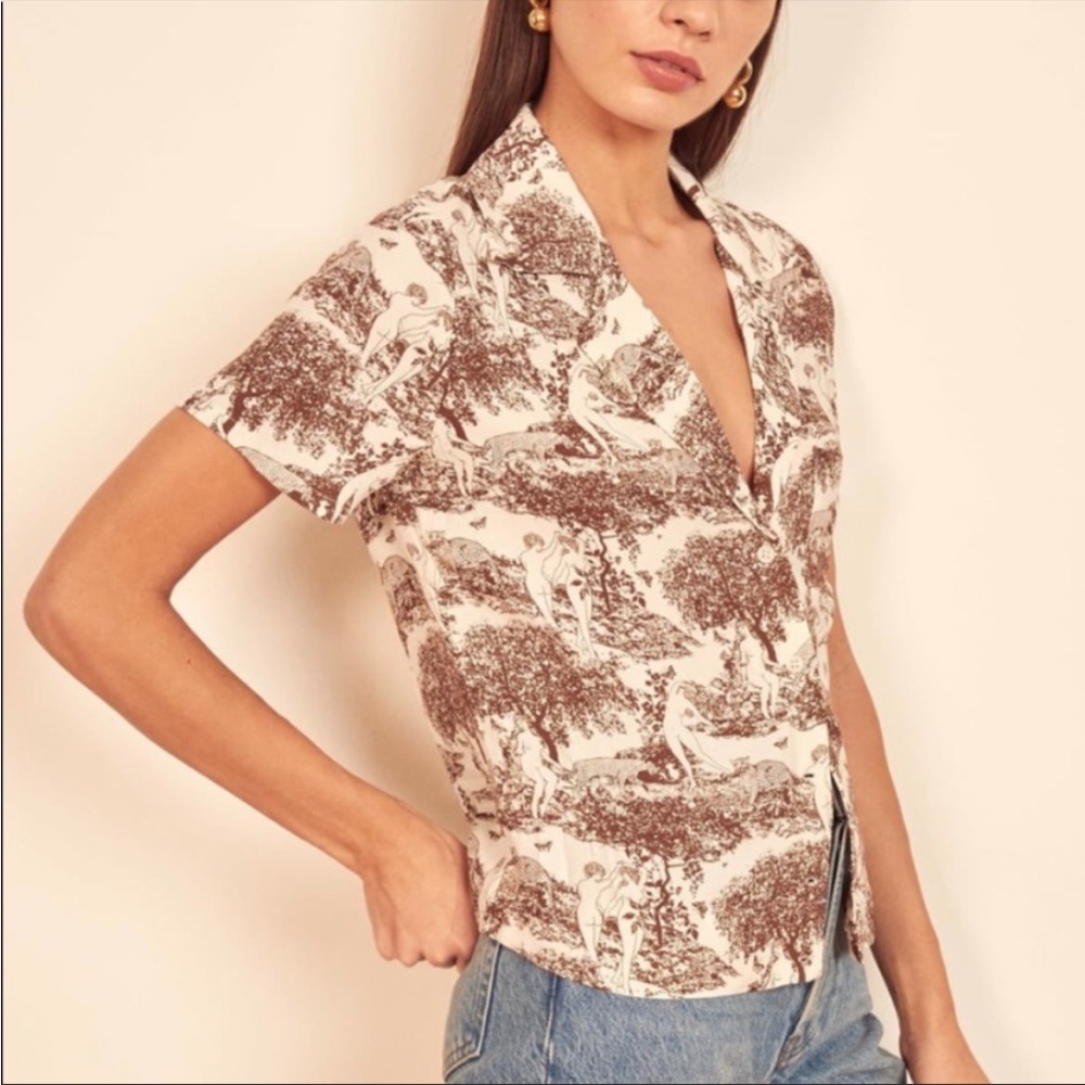EUC Reformation Brown and Cream Button Down Shirt